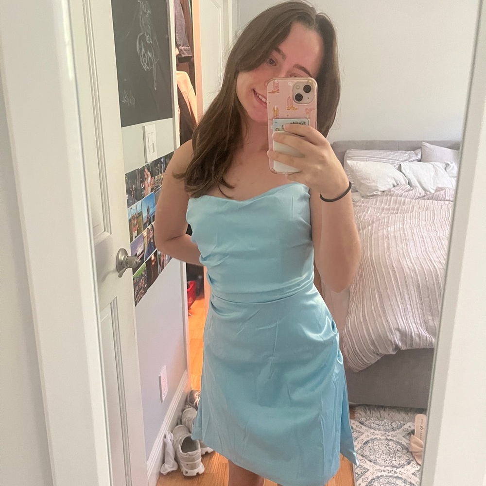Strapless blue dress